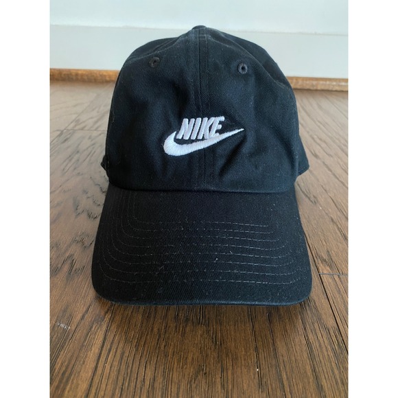 Nike Adjustable Hat Black Baseball Cap Swoosh Logo Womens - Picture 1 of 5